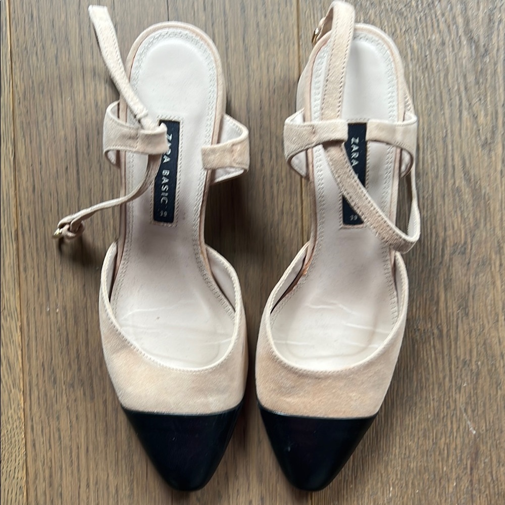 Zara Cream and Black Slingback Heels